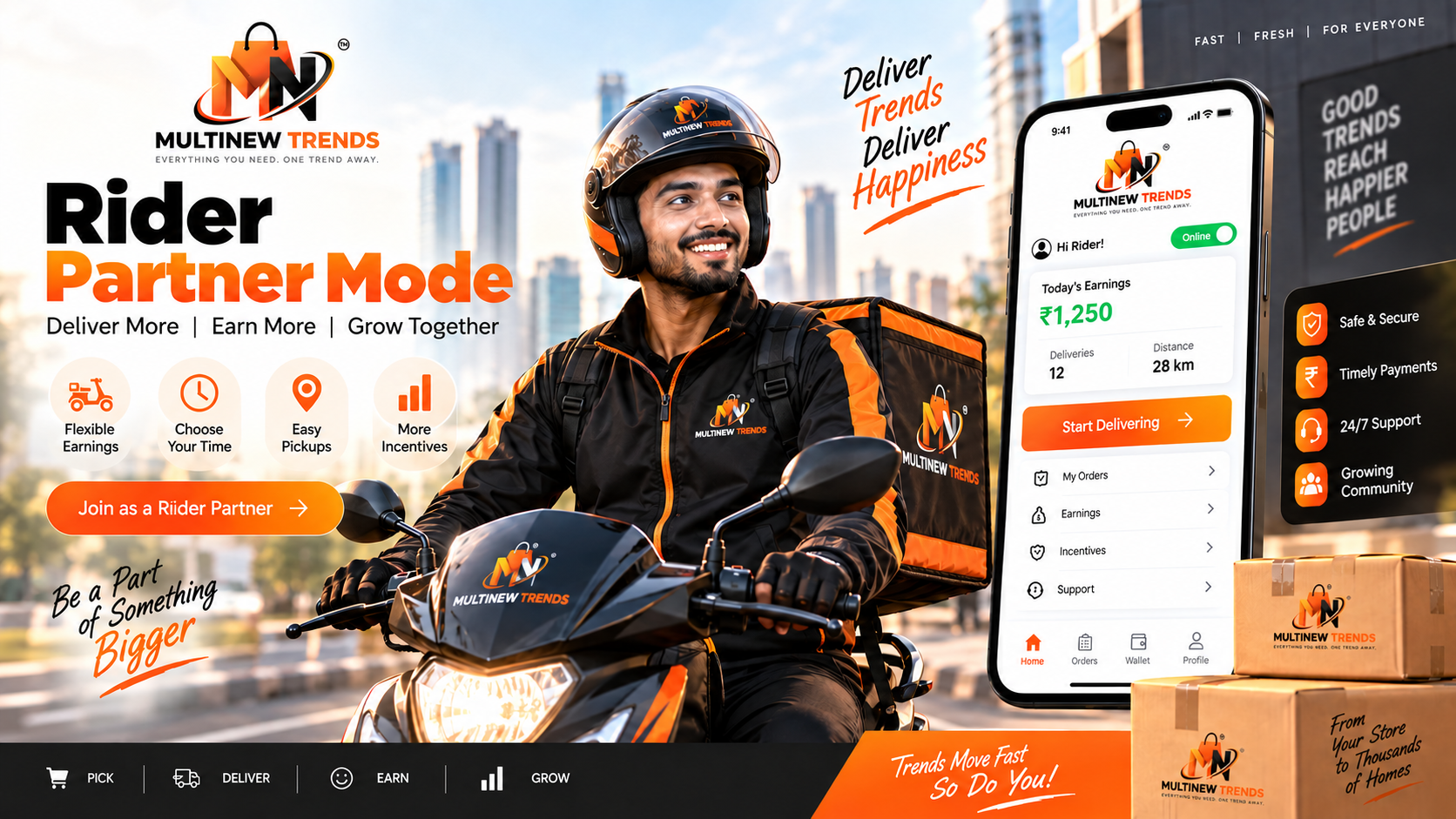 Multi New Trends delivery partner app interface