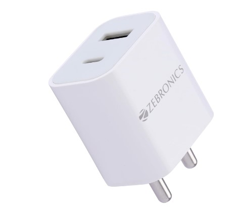 Zebronics MA106B Type C + USB Charger, Dual Output, 20W max, Multi Protocol, for